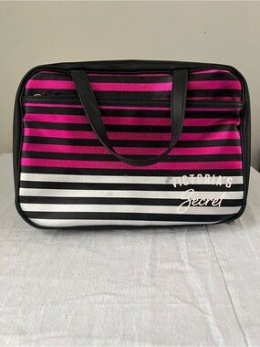 Victoria’s Secret Pink Black Stripe Travel Makeup Cosmetic Train Case Set